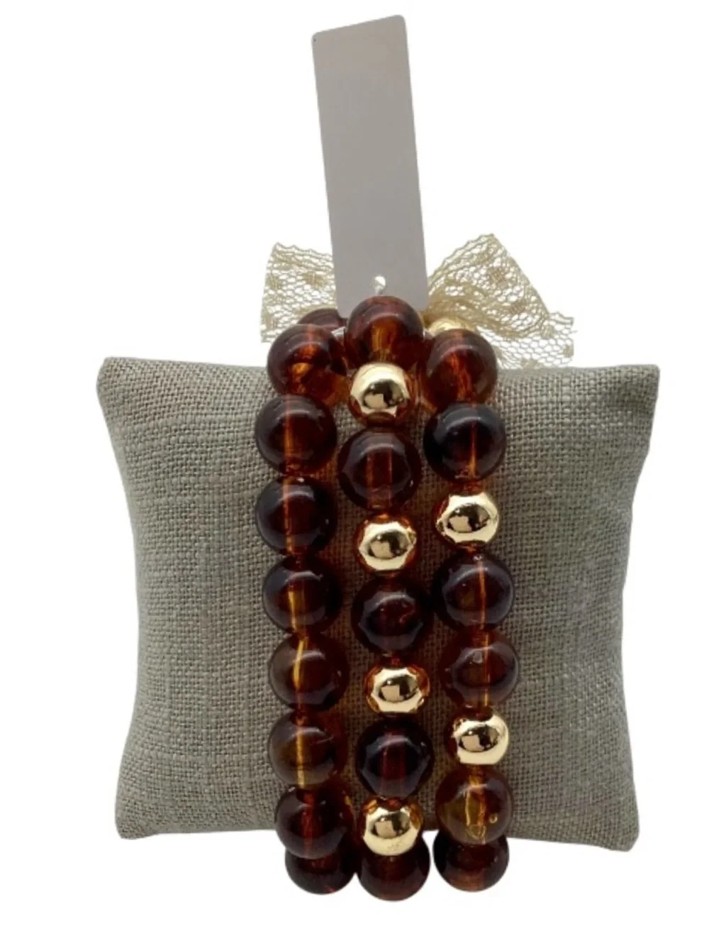 Polished Agenda Tortoiseshell & Gold Tone Beaded Stretch Bracelet Set (NWT)